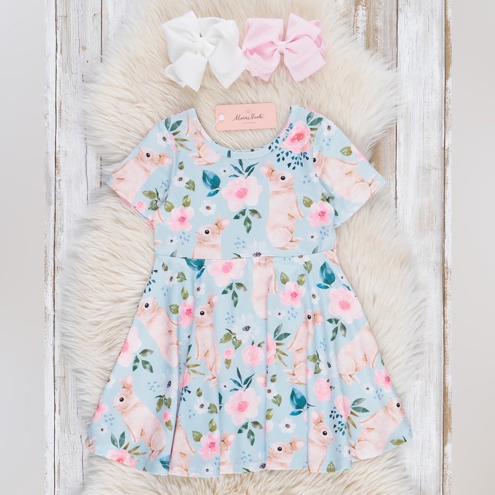 NEW Marie Nicole Baby Blue Bunny Petunia Swing Dress size XS 18-24 Months
